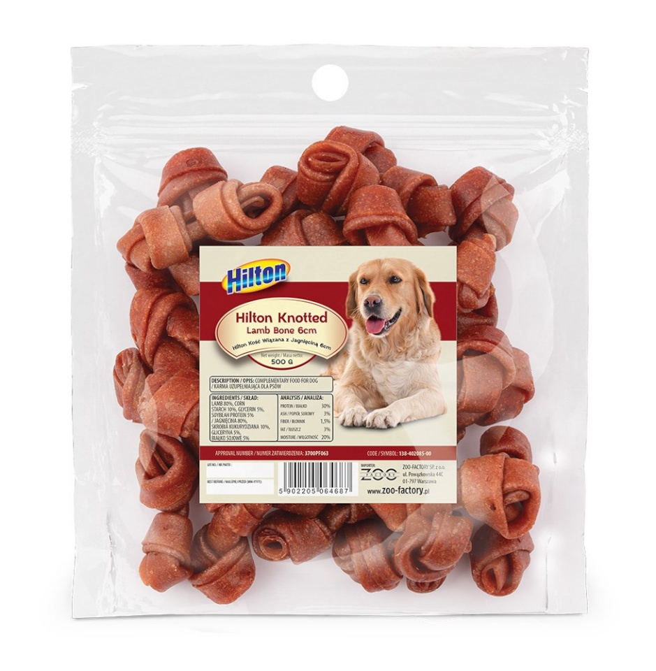 Hilton maius koerale Knotted Lamb Bone 6 cm, 500g