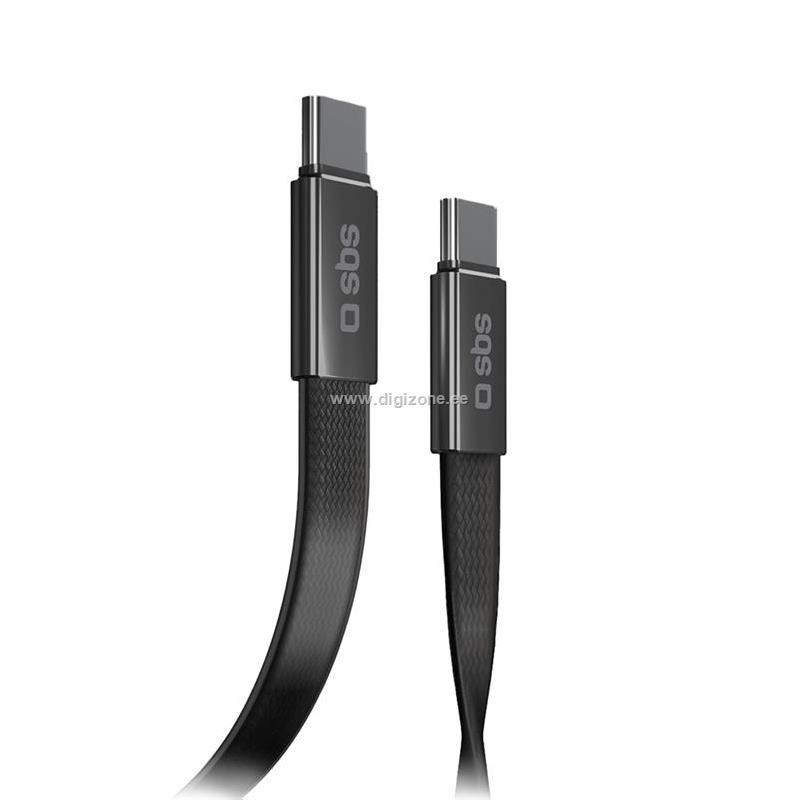 SBS laadimiskaabel USB-C/USB-C, 60W, 1m, Flat Connector, must