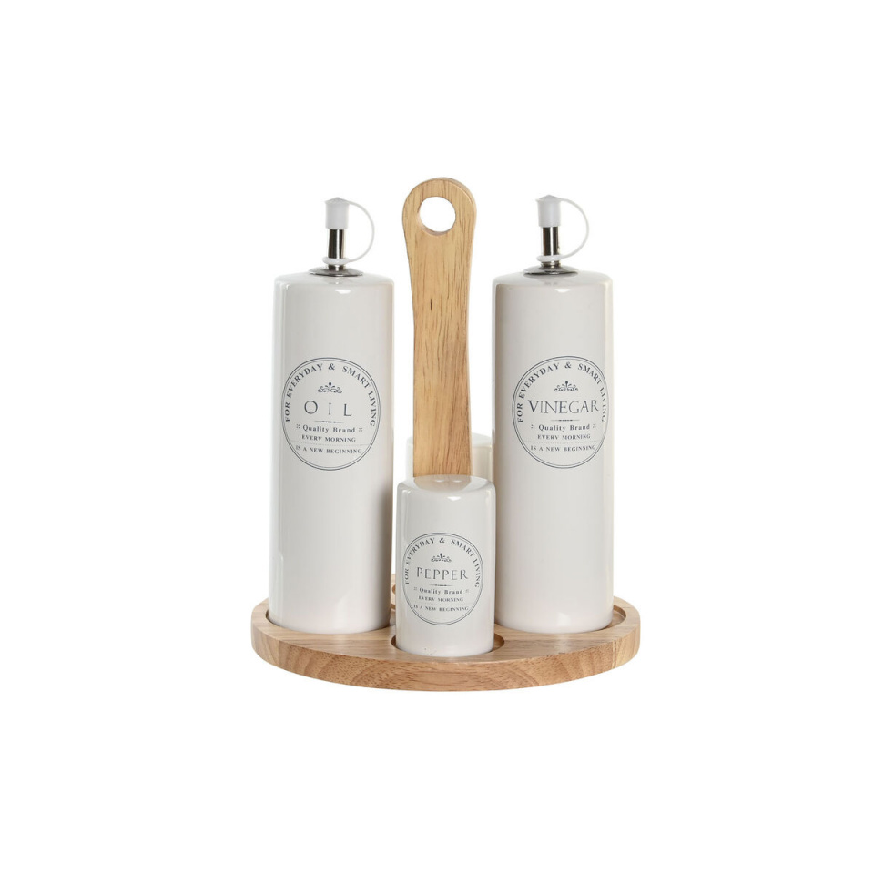 DKD Home Decor Õli ja äädika komplekt 18x15x22cm Puit valge Keraamika