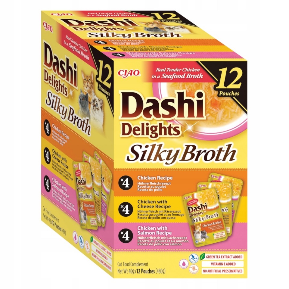 Inaba kassitoit Dashi Delights Silky Broth Chicken and Salmon Mix, 12x40g