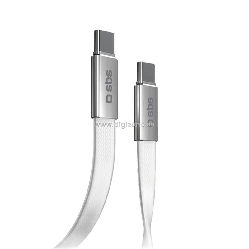 SBS laadimiskaabel USB-C/USB-C, 60W, 1m, Flat Connector, valge