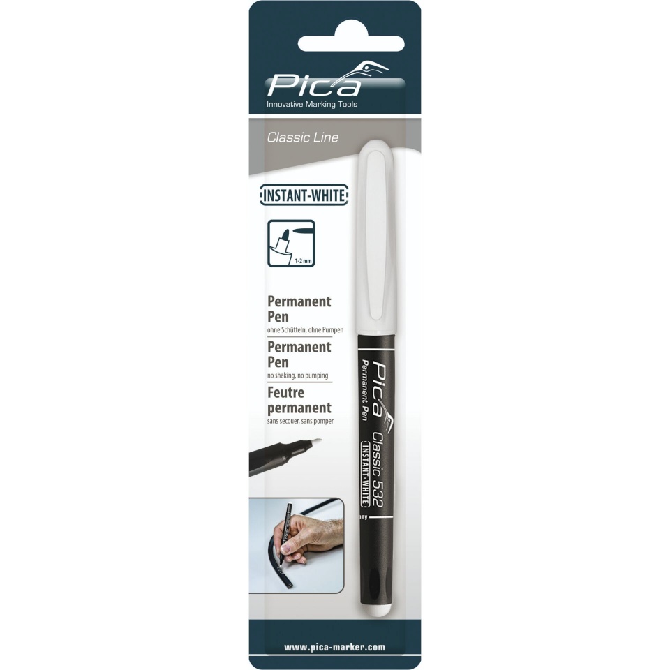 Pica marker Permanent Marker INSTANT valge, Bullet Tip, 1-2mm Retail