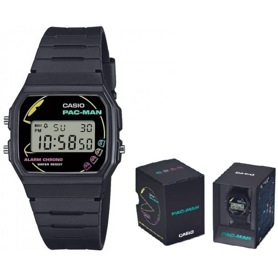 Casio unisex kell F-91 - PACMAN Series Limited Edition must (Ø 35 mm)
