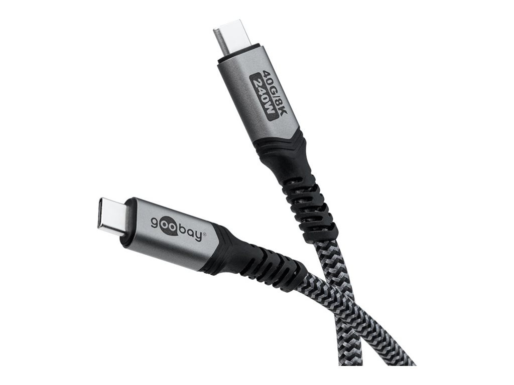 Goobay USB-C™ Cable with Textile Sheath, USB4™, 240 W, 40 Gbit/s, Power Delivery, 1 m, must, hall