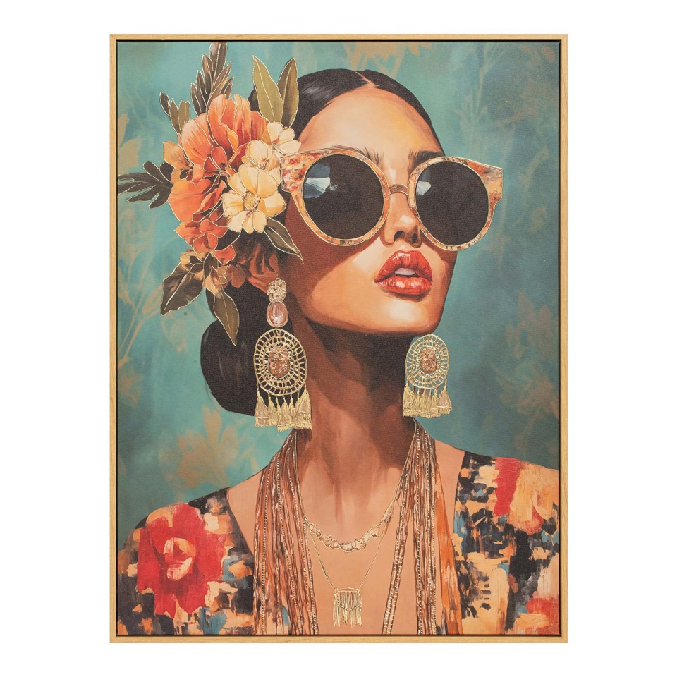 H4Y seinapilt raamiga 80x100cm, naine lilledega