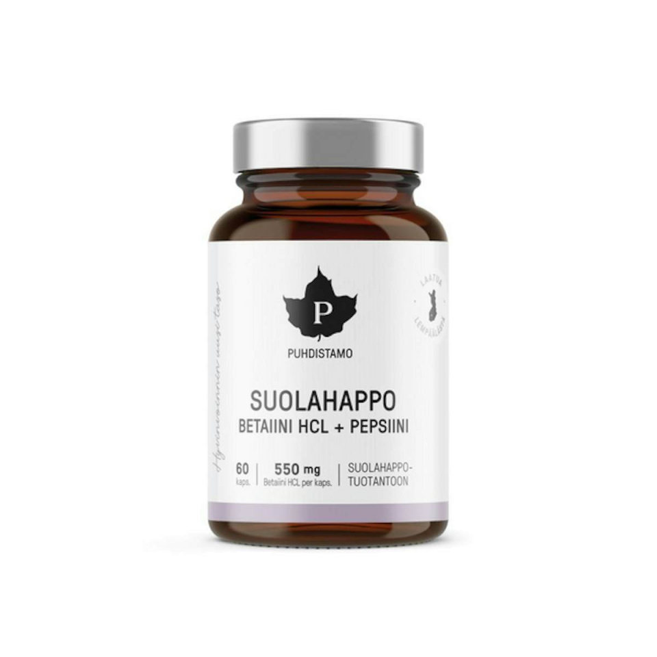 Puhdistamo toidulisand Betaine HCL Hydrochloric Acid, 60 kapslit