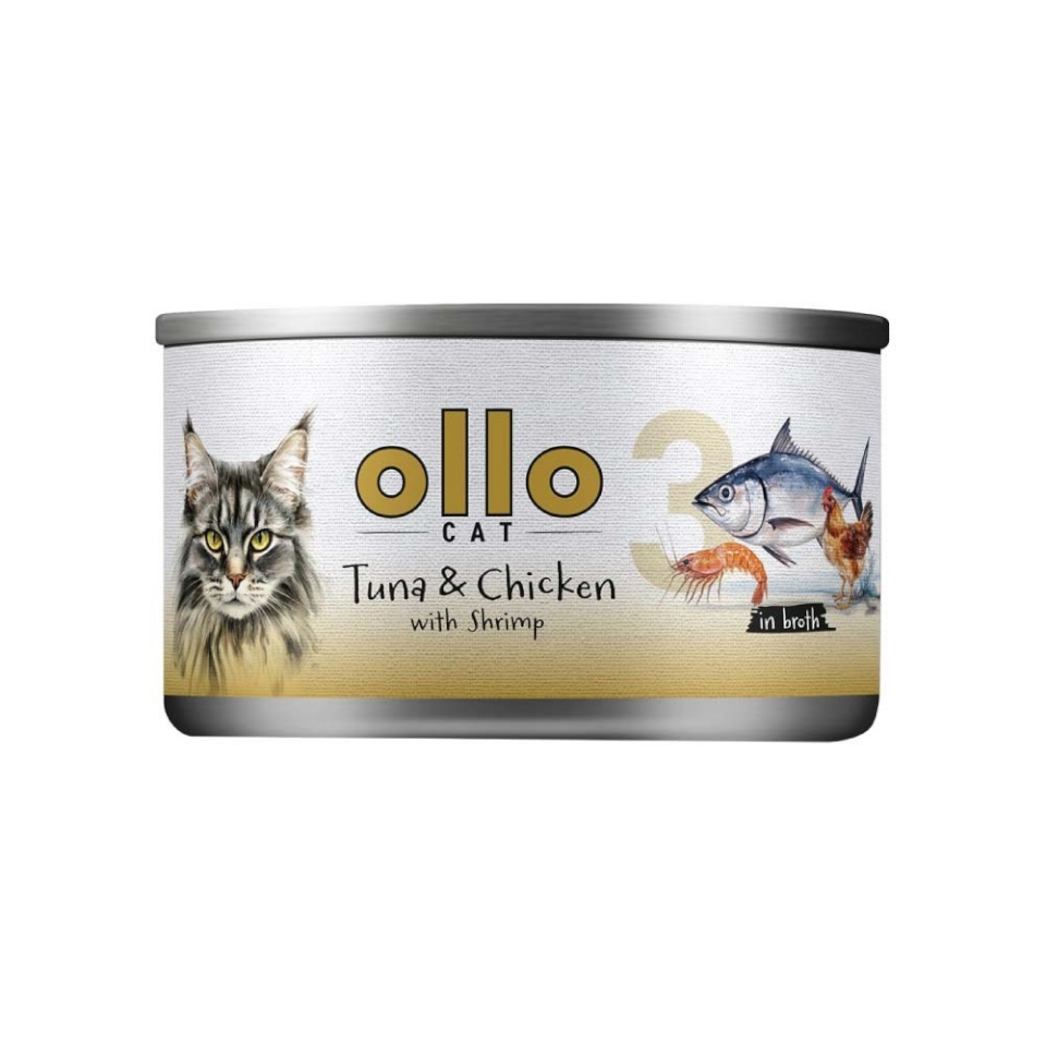 Ollo kassitoit Cat nr 3 Tuna & Chicken with Shrimp in Broth, 70g