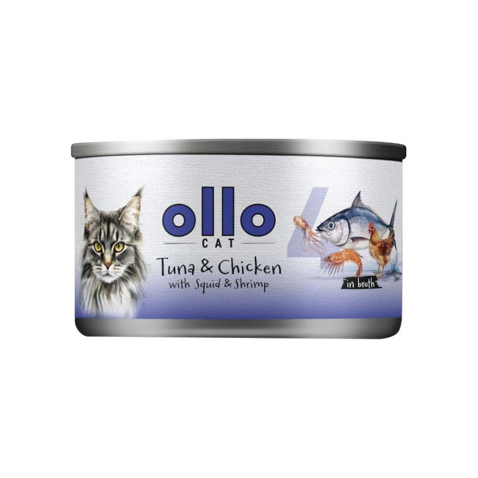 Ollo kassitoit Cat nr 4 Tuna & Chicken with Squid & Shrimp in Broth, 70g