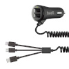 Budi LED autolaadija 2x USB, 3.4A + 3in1 USB to USB-C / Lightning / Micro USB cable (must)