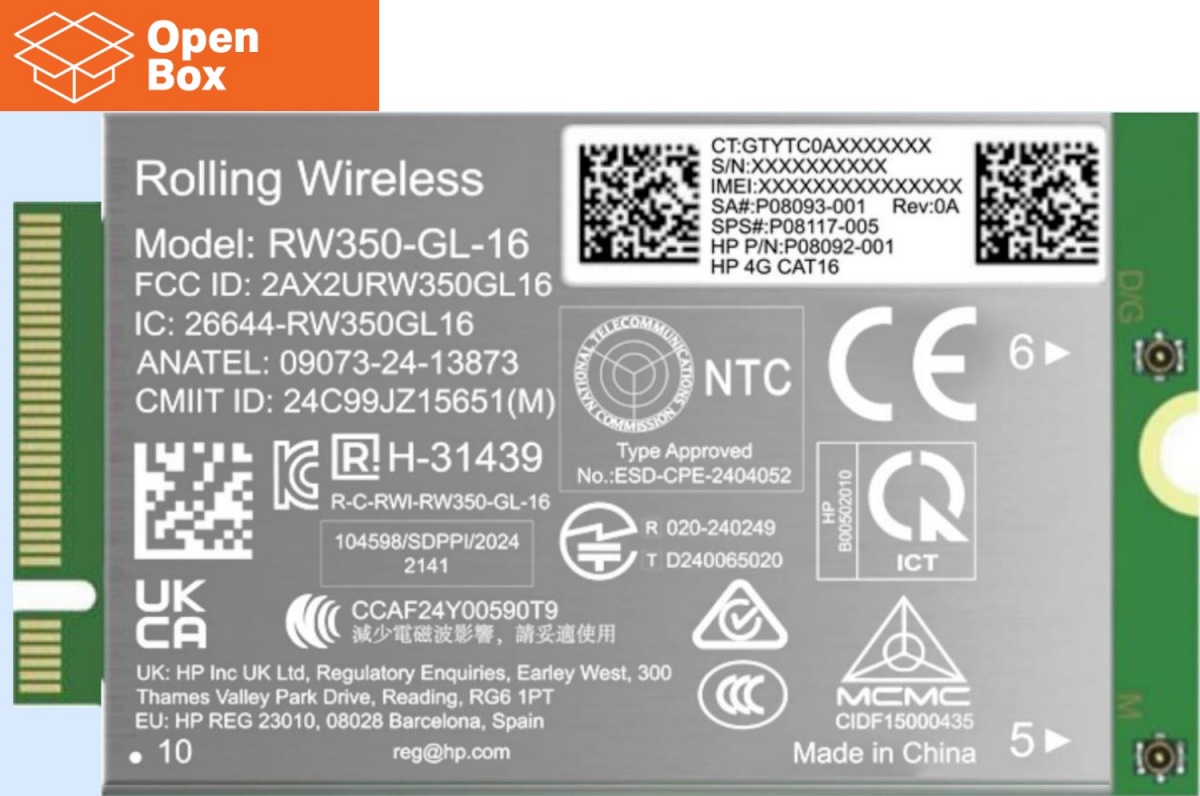 HP sülearvuti B8BD2AA?/OPENBOX 4G LTE Modem - OPENBOX - m.2 WWAN Cat 16 Mobile Broadband Cellular (compatible with WWAN-ready ProBook EliteBook 4 6 - G1i G1a - 13 14 16)