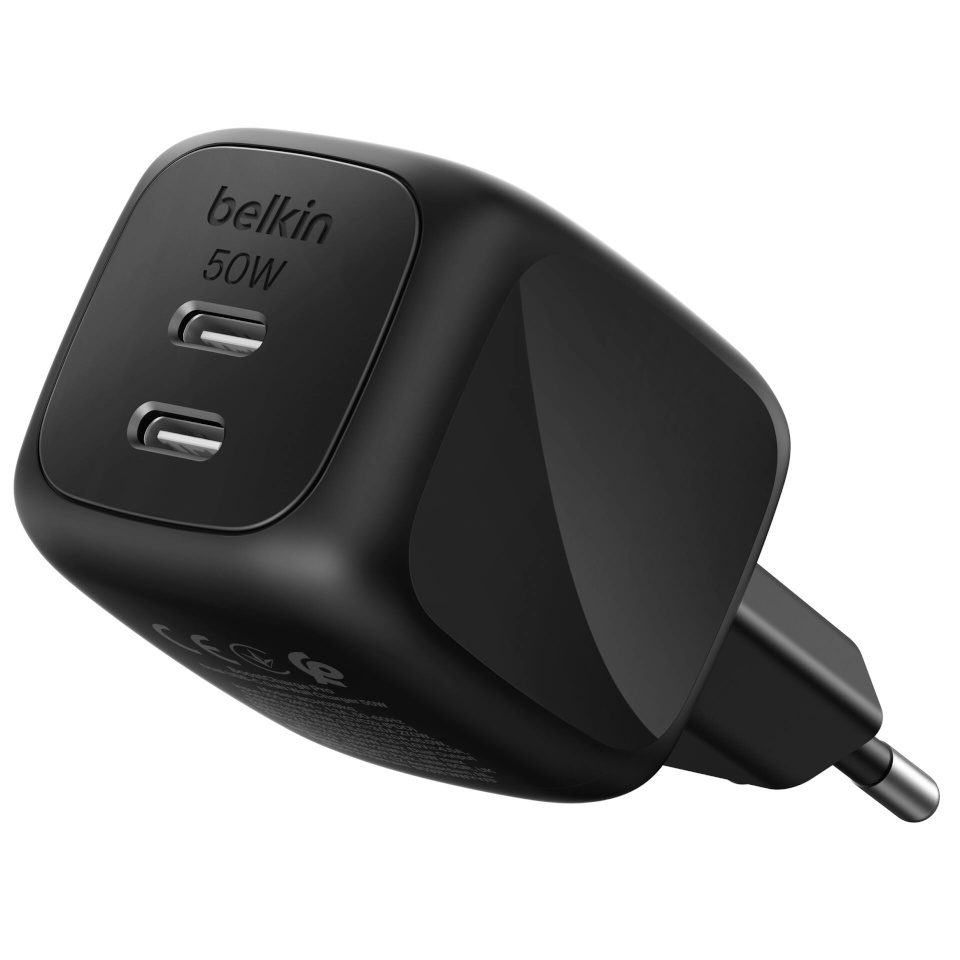 Belkin laadija akulaadija Dual USB-C 50W PD + PPS ,must WCH019kqBK