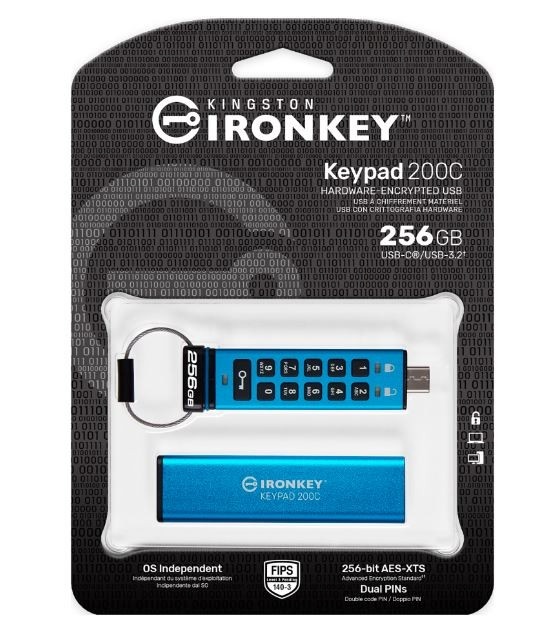 Kingston mälupulk Pendrive 256GB IronKey Keypad 200C USB-C FIPS140-3 Lvl3 AES-256