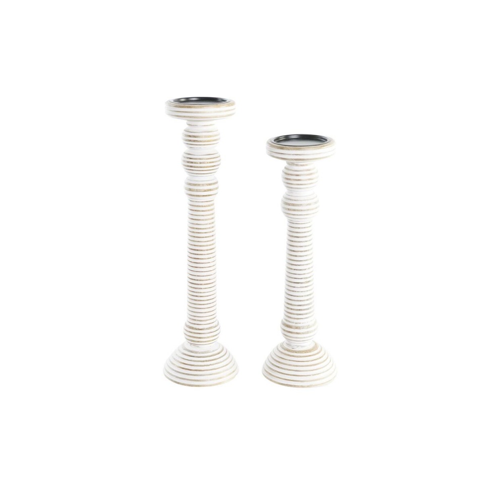 DKD Home Decor küünlahoidja Raud Mangopuit Triibuline (2tk) (15x15x53cm)