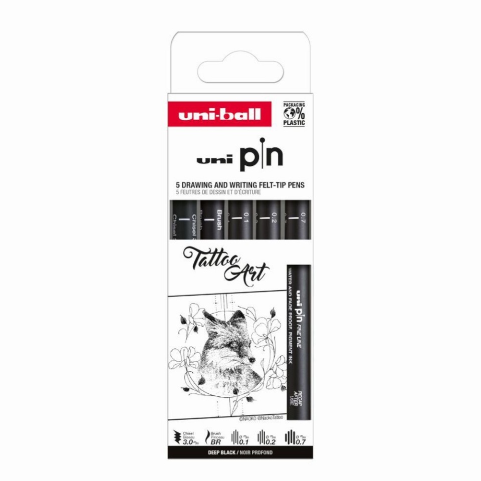 uni-ball tindipliiats Pin komplekt, 5 tk, Tattoo Art