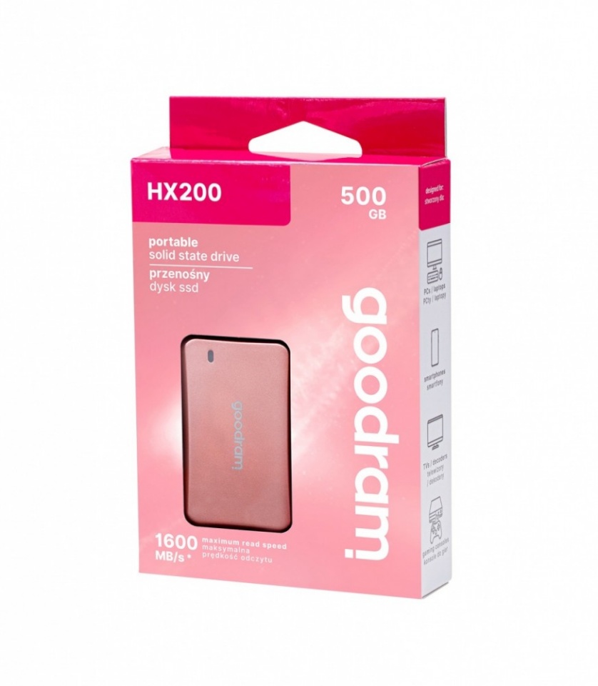 GOODRAM kõvaketas SSD drive HX200 500GB USB-C+A 1500/900MB/s roosakuld