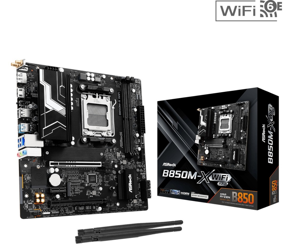 ASRock emaplaat B850M-X WIFI, R2.0 AM5, DDR5, M.2 USBC, mATX