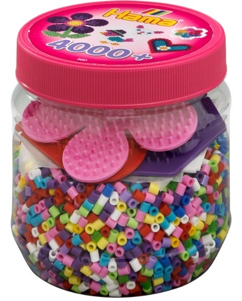 Dante Hama Beads and coasters in the container