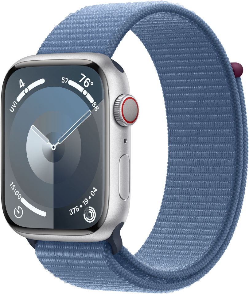 Apple Watch Series 9 GPS + Cellular 45mm Silver Aluminium Case with Winter Blue Sport Loop