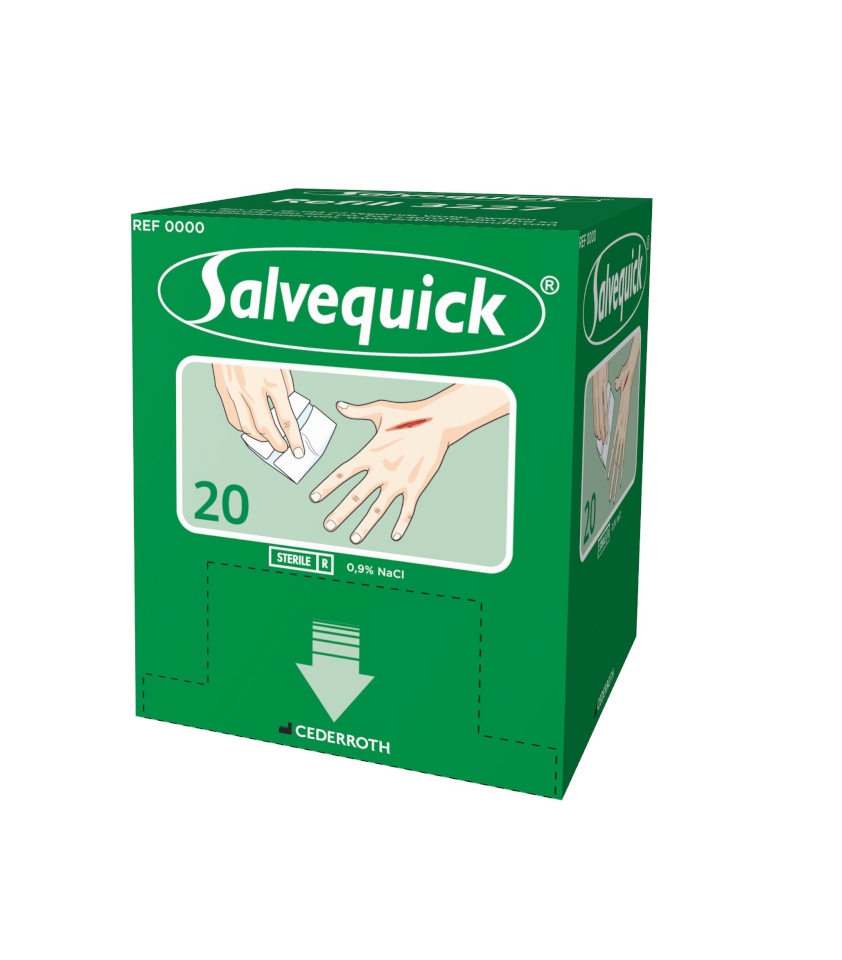 Salvequick haavapuhastuslapi täitepakend, 20tk