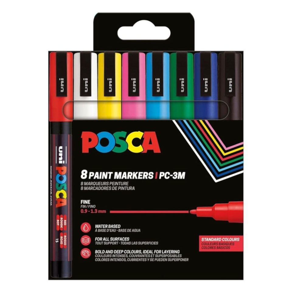 uni POSCA marker PC-3M, 0,9-1,3 mm, 8 tk, põhivärvid