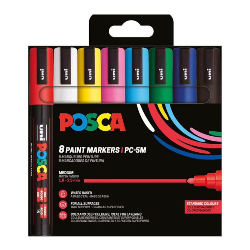 uni POSCA marker PC-5M, 1,8-2,5 mm, 8 tk põhivärvid