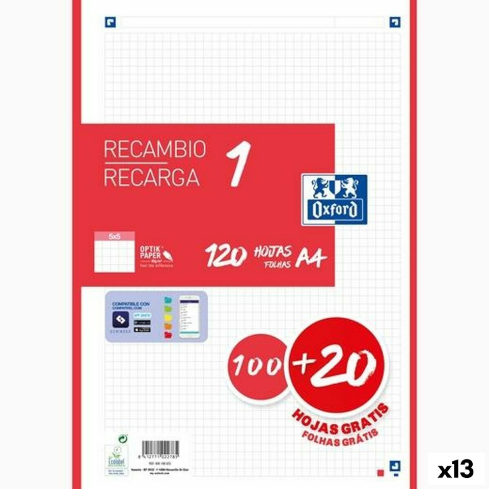 Oxford Ruudulised lehed Classic punane A4 120 Lehed Asendus 13tk