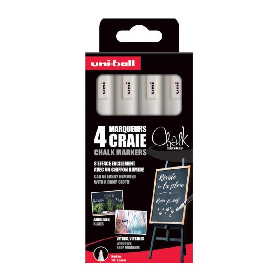 uni-ball kriidimarker PWE-5M, 1,8-2,5 mm, 4 tk, valge