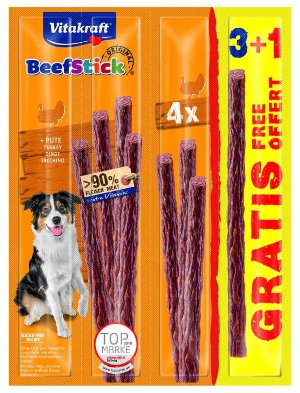 Vitakraft maius koerale Beef Stick Turkey, 3+1