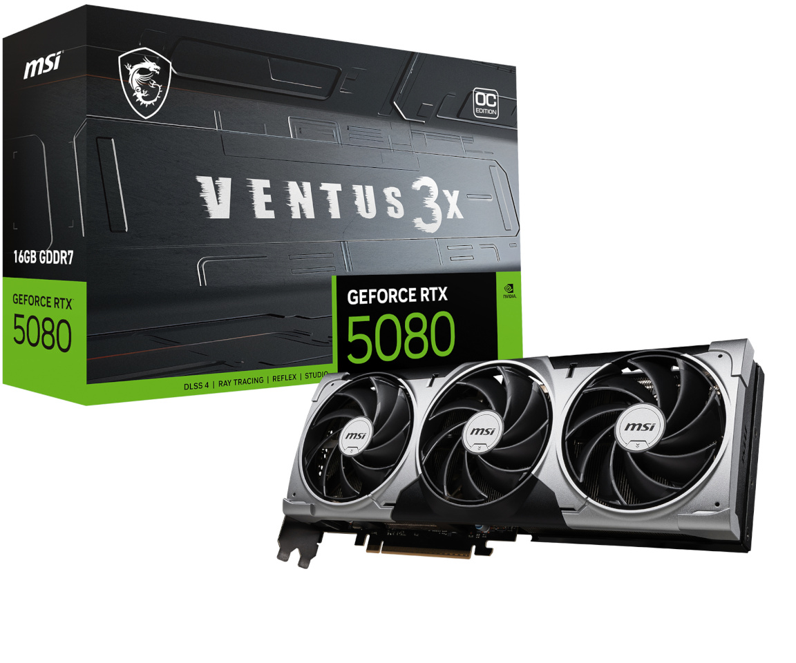 MSI videokaart GeForce RTX 5080 16G VENTUS 3X OC | NVIDIA | 16GB | GeForce RTX 5080 | HDMI ports quantity 1 | PCI Express Gen 5 | Memory clock speed 2655 MHz