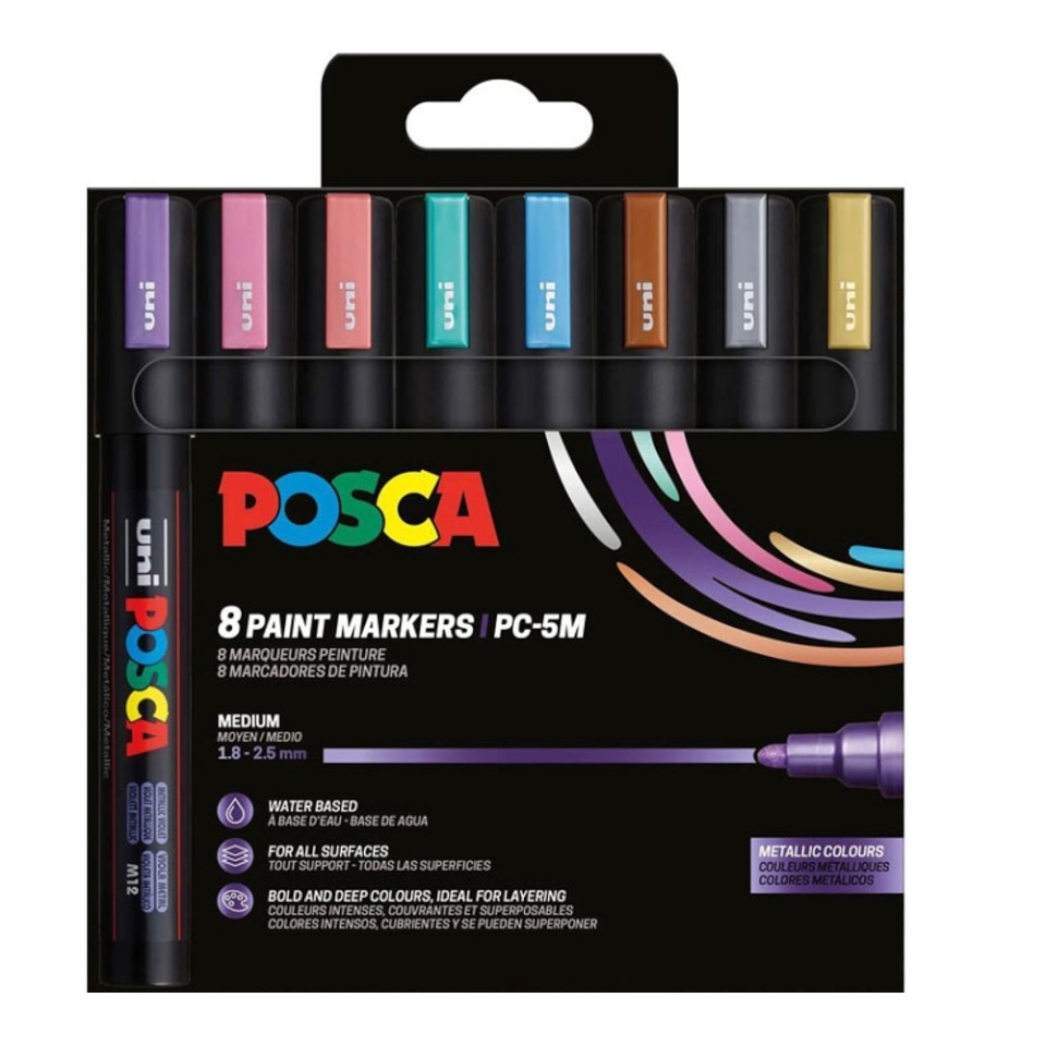 uni POSCA marker PC-5M, 1,8-2,5mm, 8 tk, metallikvärvid