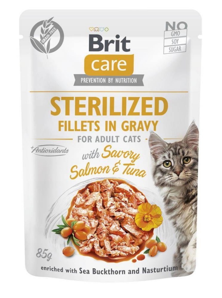Brit kassitoit Care Cat Sterilized Salmon & Tuna Pouch, 85g