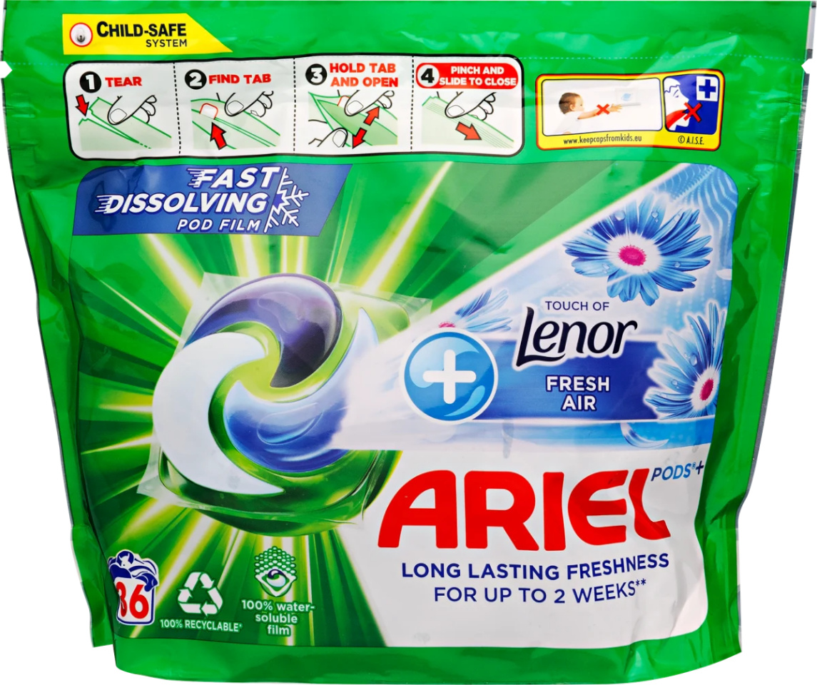 Ariel pesukapslid All-in-1 Pods + Touch of Fresh Air Lenor, 36tk