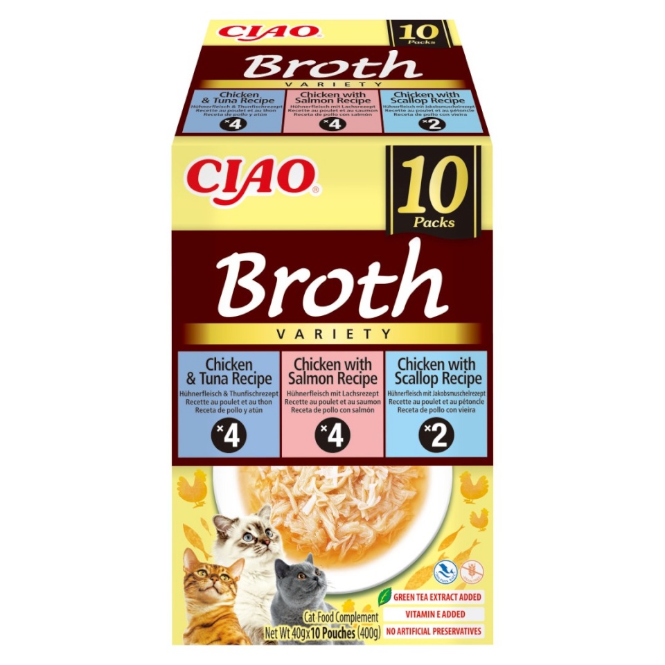 Inaba kassitoit Ciao Broth with Chicken, Salmon, Tuna and Scallop, 10x40g