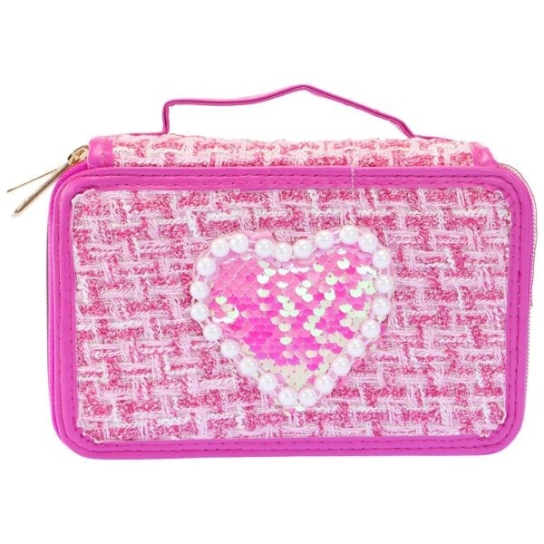 Nice pinal Tweed pencil case 3 levels dark roosa