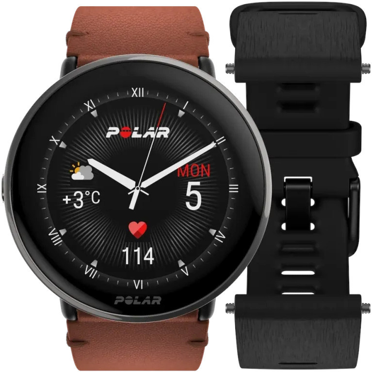 Polar pulsikell Ignite 3 Titanium S-L, must + pruun nahast rihmade komplekt