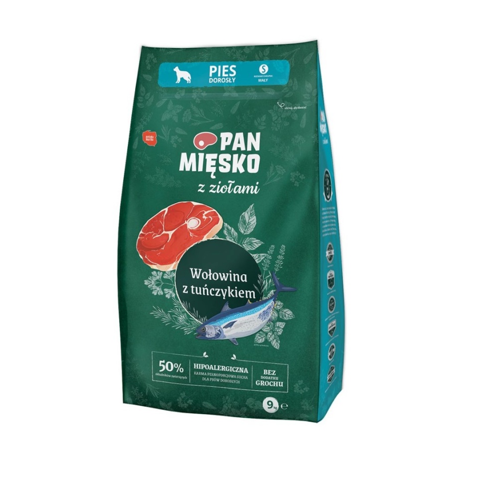 Pan Mięsko kuivtoit koerale PAN MĘSKO with Herbs Beef with tuna S - Dry Dog Food- 9kg