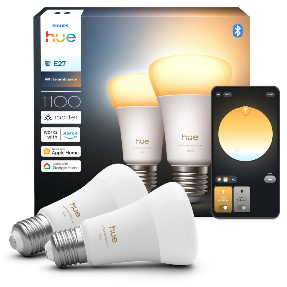 Philips nutipirn Hue LED Smart Bulb, White Ambiance, E27, 1100 lm, 2tk