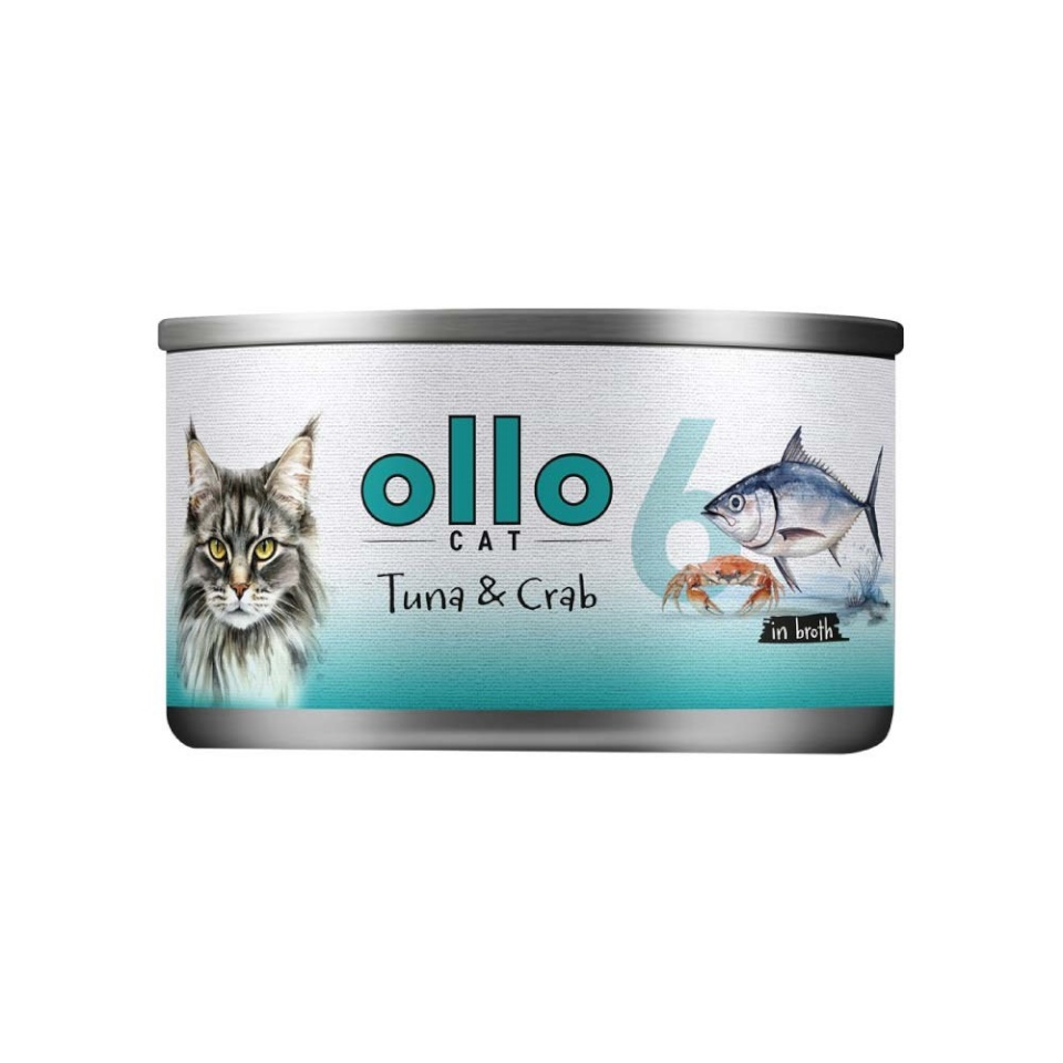 Ollo kassitoit Cat nr 6 Tuna & Crab in Broth, 70g