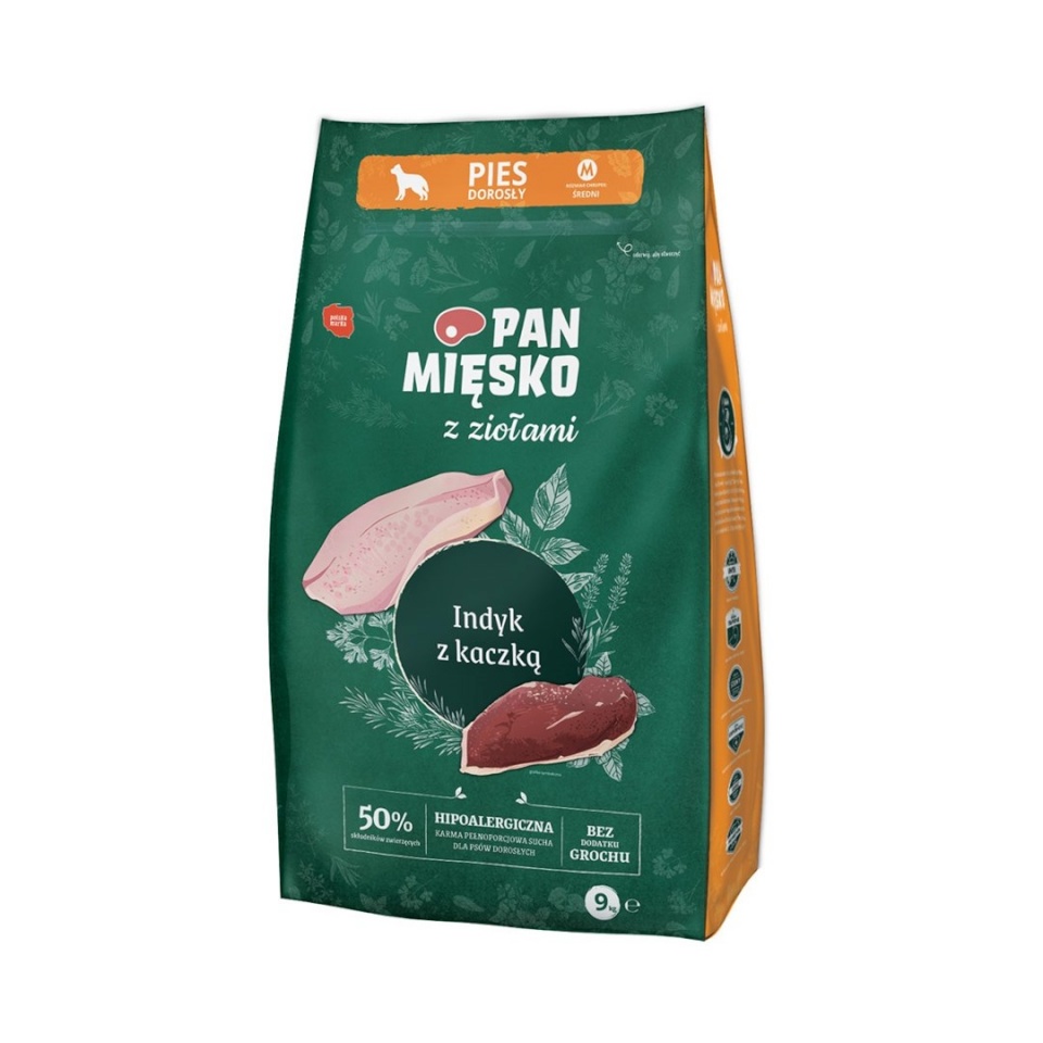 Pan Mięsko kuivtoit koerale PAN MĘSKO with Herbs Turkey with duck M - Dry Dog Food- 9kg