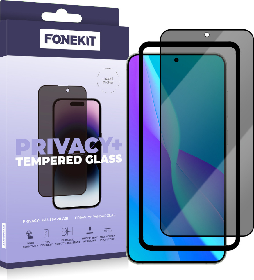 FoneKiti kaitseklaas Privacy+ Full Cover, Galaxy S25 / S24, must