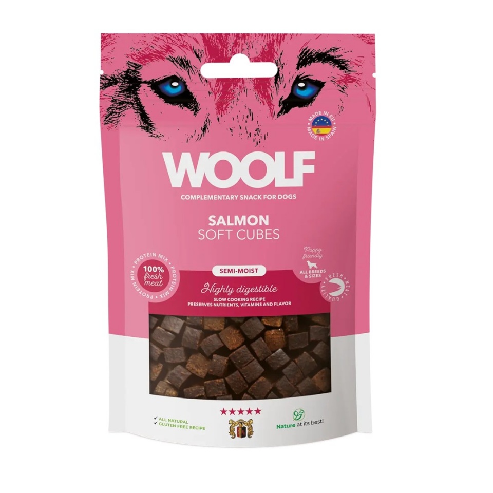 Woolf maius koerale Soft Cubes Salmon - Dog treat - 100g