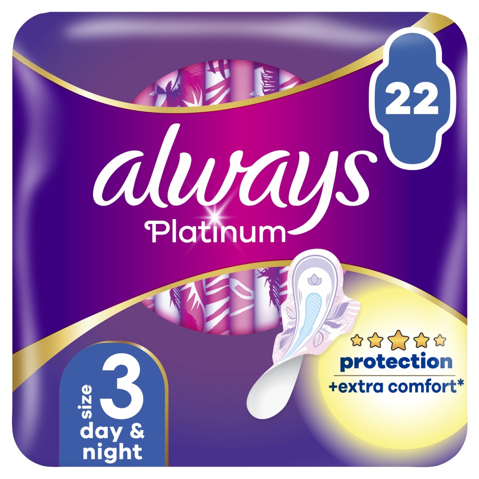 Always Platinum Size 3 Hügieenisidemed Tiibadega, Day & Night, 22 tk