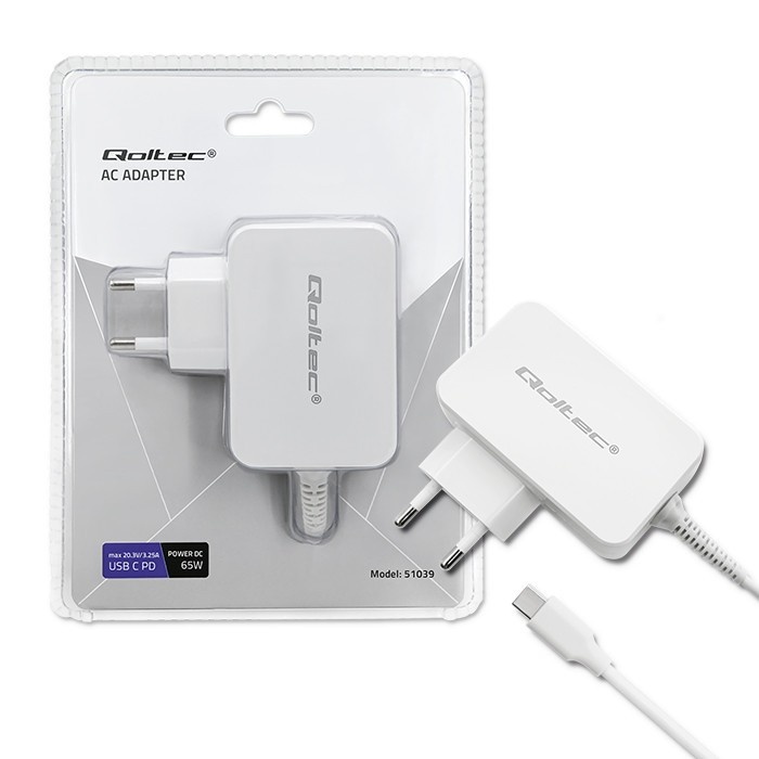 Qoltec laadija Cahrger 65W USB type C, PD