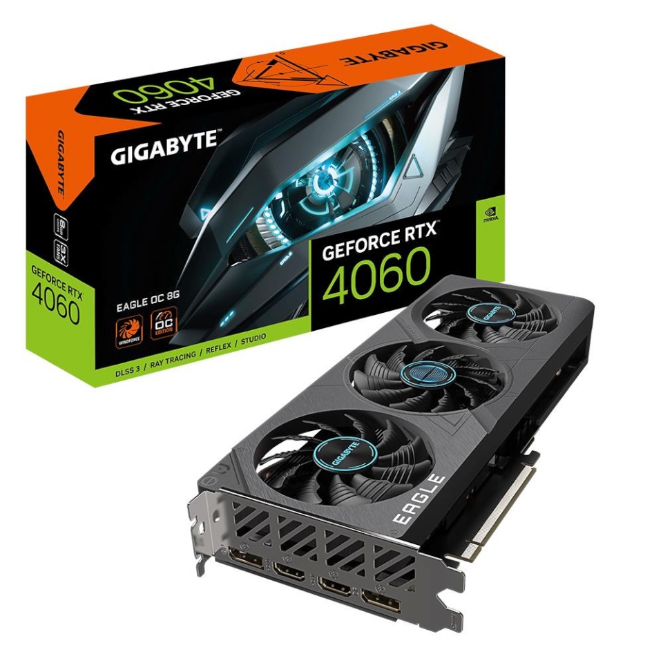 Gigabyte videokaart nVidia GeForce RTX 4060 8GB GDDR6 128bit PCIe 4.0 16x Dual Slot Fansink gv-n4060eagleoc-8gd
