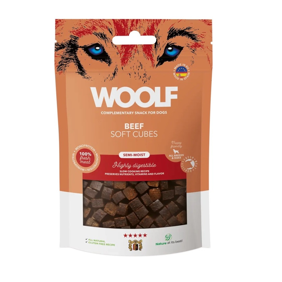 Woolf maius koerale Soft Cubes Beef - Dog treat - 100g