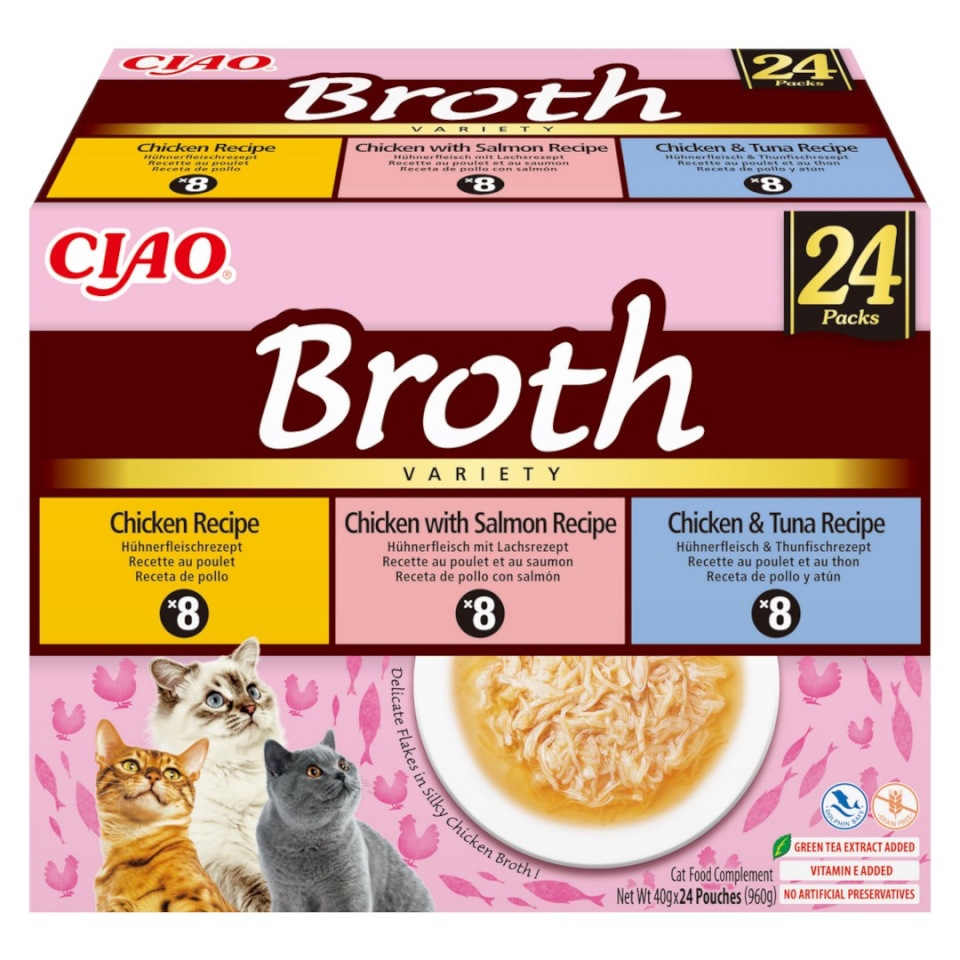 Inaba kassitoit Ciao Broth with Chicken, Salmon and Tuna, 24x40g