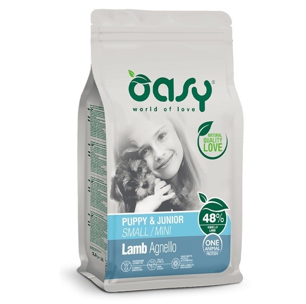 Oasy kuivtoit koerale One Animal Protein Puppy & Junior Small/Mini Lamb, 2,5kg