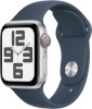 Apple Watch SE (2023) GPS + Cellular 40mm Silver Aluminum Case with Storm Blue Sport Band, S/M