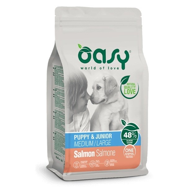 Oasy kuivtoit koerale One Animal Protein Puppy & Junior Medium/Large Salmon, 12kg