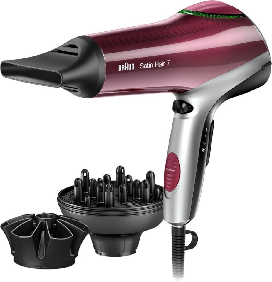 Braun föön HD770 Saitn Hair 7 Hair Dryer, punane/hõbedane